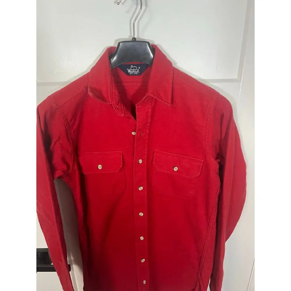Woolrich Red Vintage Button Down 100%‎ Cotton Size M Medium Mens Long Sleeve